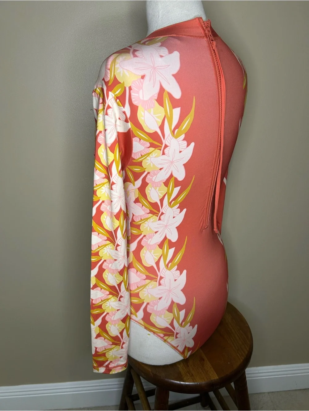 Hurley Coral Floral Long-Sleeve One-Piece Swimsuit